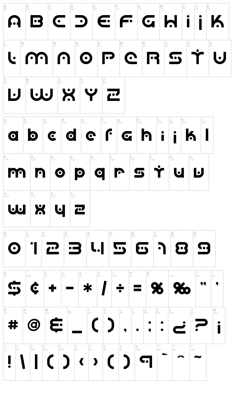 SF Planetary Orbiter font map